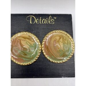 Details Vintage Women's 80s Enameled Earrings‎ Swirl Art